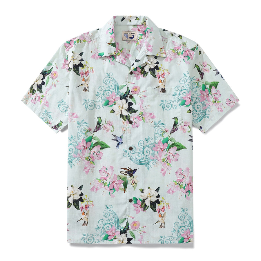 Castlebeard Hawaiian Shirts For Men Hummingbird Print Shirt 100% Cotton By Amy