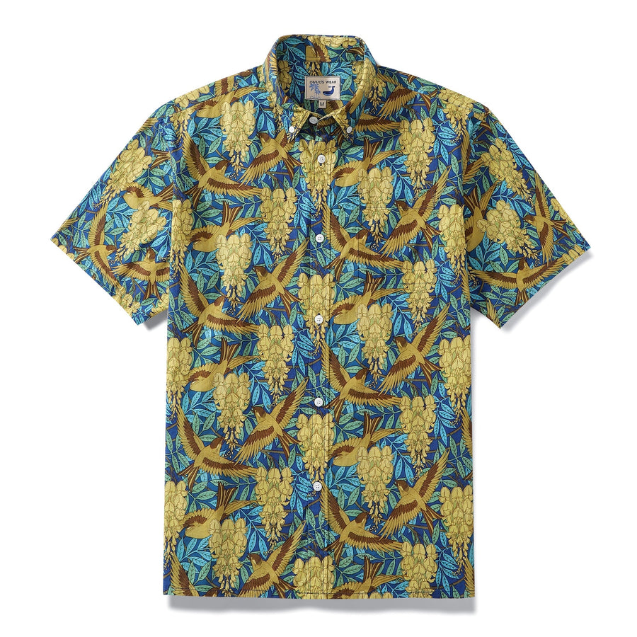 Castlebeard Hawaiian Shirts For Men Maurice Pillard Verneuil Birds and Wisteria Designer Shirt Short Sleeve By Amy