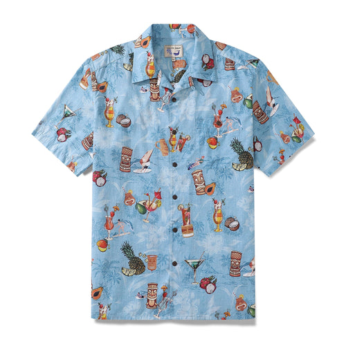 Castlebeard Hawaiian Shirts For Men Tiki Art Cocktail Party Tropical-Themed Print Shirt By Amy