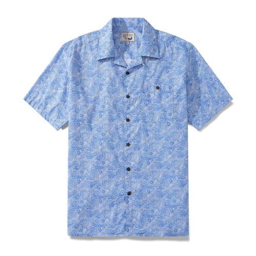 Castlebeard Hawaiian Shirts For Men Traditional Koi Carp Printed 100% Cotton Short Sleeve - Blue By Amy
