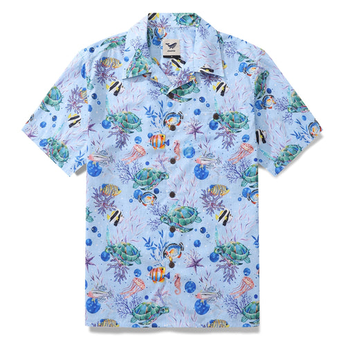 Castlebeard Hawaiian Shirts For Men Vintage Cotton Underwater World Short Sleeve Aloha Shirt By Amy