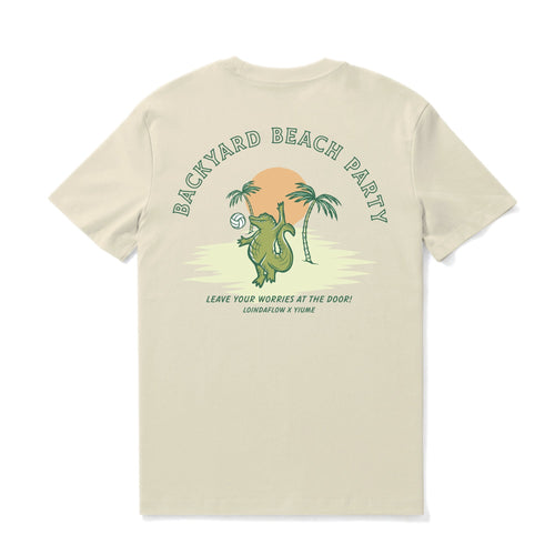 Castlebeard Hawaiian Tee For Men Backyard Beach Party By Loindaflow Tee Crew Neck 100% Cotton - BEIGE By Laihha Organna