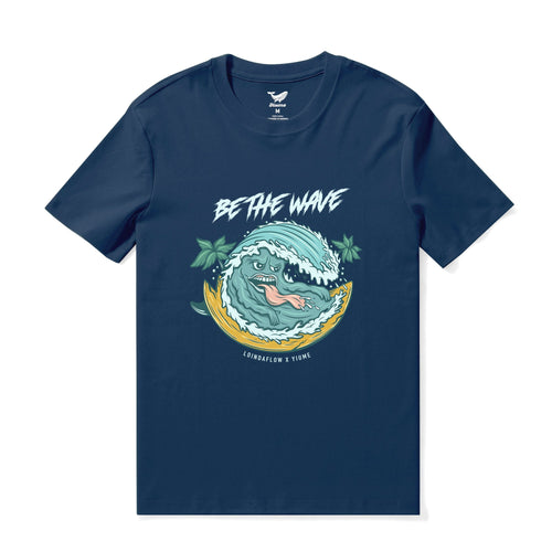 Castlebeard Hawaiian Tee For Men Be the Wave By Loindaflow Tee Crew Neck 100% Cotton - NAVY BLUE By Laihha Organna