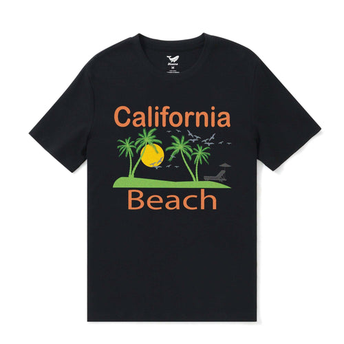 Castlebeard Hawaiian Tee For Men California Beach Tee Crew Neck 100% Cotton -BLACK By Shawn