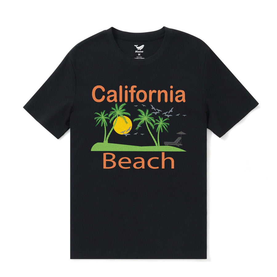 Castlebeard Hawaiian Tee For Men California Beach Tee Crew Neck 100% Cotton -BLACK By Shawn
