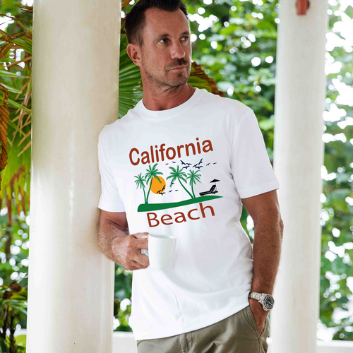Castlebeard Hawaiian Tee For Men California Beach Tee Crew Neck 100% Cotton - WIHTE By Shawn