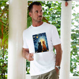 Castlebeard Hawaiian Tee For Men Cats In Love Van Gogh Tee Crew Neck 100% Cotton - WHITE By Shawn, view 2