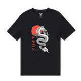 Castlebeard Hawaiian Tee For Men Dragon Dance Tee Crew Neck 100% Cotton - BLACK By Shawn, view 3