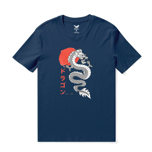 Castlebeard Hawaiian Tee For Men Dragon Dance Tee Crew Neck 100% Cotton - NAVY BLUE By Shawn