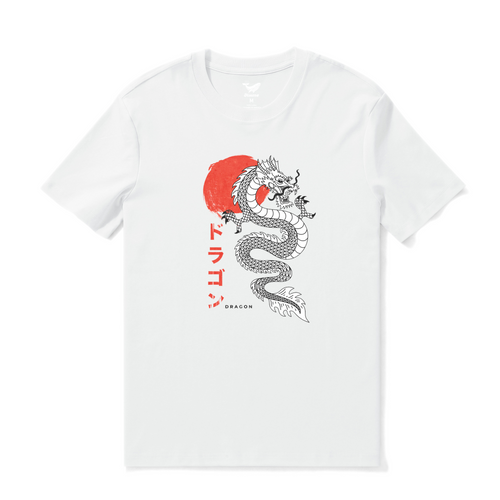 Castlebeard Hawaiian Tee For Men Dragon Dance Tee Crew Neck 100% Cotton - WHITE By Shawn