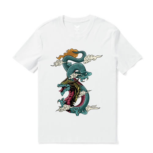 Castlebeard Hawaiian Tee For Men Dragon Soars Tee Crew Neck 100% Cotton - WHITE By Shawn