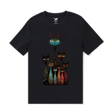 Castlebeard Hawaiian Tee For Men Happy Cats Tee Crew Neck 100% Cotton - BLACK By Shawn, view 2