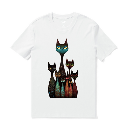 Castlebeard Hawaiian Tee For Men Happy Cats Tee Crew Neck 100% Cotton - WHITE By Shawn