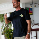 Castlebeard Hawaiian Tee For Men More Surf - Less Work By Loindaflow Tee Crew Neck 100% Cotton - BLACK By Laihha Organna, view 2