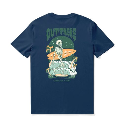 Castlebeard Hawaiian Tee For Men Out There☠️ 🌊BY LOINDAFLOW Tee Crew Neck 100% Cotton - NAVY BLUE By Laihha Organna