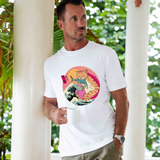 Castlebeard Hawaiian Tee For Men Super CatZilla Tee Crew Neck 100% Cotton - WHITE By Shawn, view 3