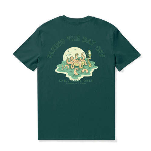 Castlebeard Hawaiian Tee For Men Taking the day off By Loindaflow Tee Crew Neck 100% Cotton - DARK GREEN By Laihha Organna