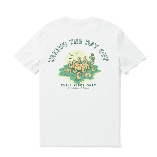 Castlebeard Hawaiian Tee For Men Taking the day off By Loindaflow Tee Crew Neck 100% Cotton - WHITE By Laihha Organna