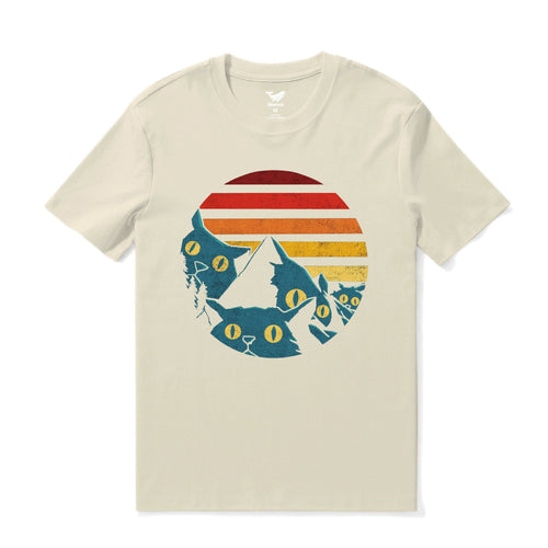 Castlebeard Hawaiian Tee For Men Vintage Vibes Cat Tee Crew Neck 100% Cotton - BEIGE
