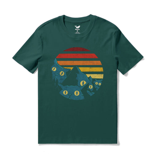 Castlebeard Hawaiian Tee For Men Vintage Vibes Cat Tee Crew Neck 100% Cotton - DARK GREEN
