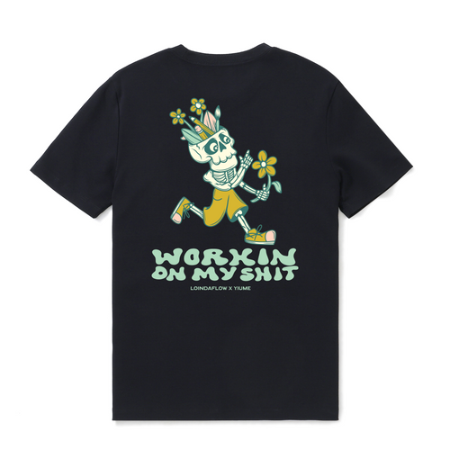 Castlebeard Hawaiian Tee For Men Working on Myself By Loindaflow Tee Crew Neck 100% Cotton - BLACK By Laihha Organna
