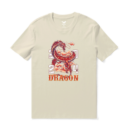 Castlebeard Hawaiian Tee For Men Year of the Dragon 2024 Tee Crew Neck 100% Cotton - BEIGE By Shawn