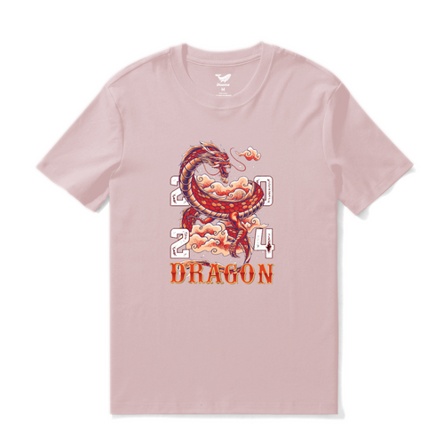 Castlebeard Hawaiian Tee For Men Year of the Dragon 2024 Tee Crew Neck 100% Cotton - PINK By Shawn