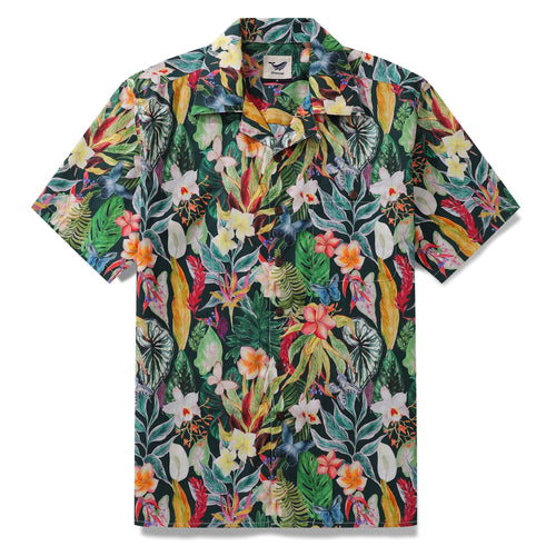Castlebeard Hawaiian Tropical Shirt For Men Floral Butterfly Fantasy Shirt Camp Collar 100% Cotton By Cigar