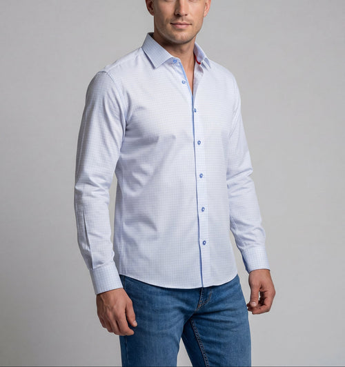 Castlebeard James Button-Up Shirt With Contrast Details // Blue Check // Contemporary Fit (Regular)