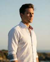 Castlebeard Jason// Cotton Knit-Stretch Button-Up Shirt With Contrast Details // White // Tailored Fit (Fitted), view 2