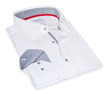 Castlebeard Jason// Cotton Knit-Stretch Button-Up Shirt With Contrast Details // White // Tailored Fit (Fitted), view 3