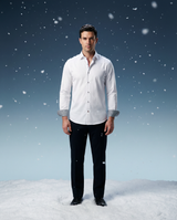 Castlebeard Jason// Cotton Knit-Stretch Button-Up Shirt With Contrast Details // White // Tailored Fit (Fitted), view 4