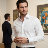 Castlebeard Jason// Cotton Knit-Stretch Button-Up Shirt With Contrast Details // White // Tailored Fit (Fitted), view 6