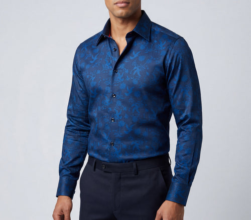 Castlebeard Jonny  Button-Up Shirt With Contrast Details // Navy // Contemporary Fit (Regular)- final sale