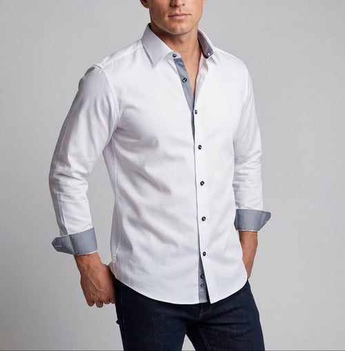 Castlebeard Joseph Button-Up Shirt With Contrast Details // White // Contemporary Fit (Regular)
