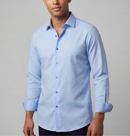 Castlebeard Joshua// Cotton Knit-Stretch Button-Up Shirt With Contrast Details // Blue // Tailored Fit (Fitted)