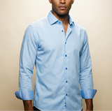 Castlebeard Joshua// Cotton Knit-Stretch Button-Up Shirt With Contrast Details // Blue // Tailored Fit (Fitted), view 2