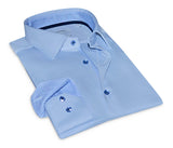 Castlebeard Joshua// Cotton Knit-Stretch Button-Up Shirt With Contrast Details // Blue // Tailored Fit (Fitted), view 3