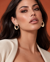Castlebeard Kate Sculptural Open Oval Gold Statement Earrings, view 2