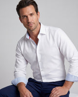 Castlebeard Kenneth// Cotton Knit-Stretch Button-Up Shirt With Contrast Details // White // Tailored Fit (Fitted), view 3