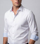 Castlebeard Kenneth// Cotton Knit-Stretch Button-Up Shirt With Contrast Details // White // Tailored Fit (Fitted), view 4