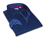 Castlebeard Kevin// Cotton Knit-Stretch Button-Up Shirt With Contrast Details // Navy // Tailored Fit (Fitted), view 2