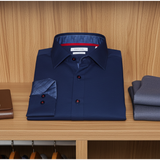 Castlebeard Kevin// Cotton Knit-Stretch Button-Up Shirt With Contrast Details // Navy // Tailored Fit (Fitted), view 4