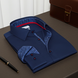 Castlebeard Kevin// Cotton Knit-Stretch Button-Up Shirt With Contrast Details // Navy // Tailored Fit (Fitted), view 5