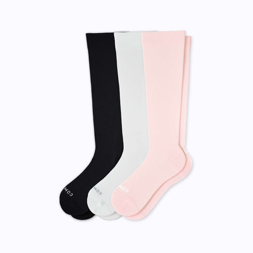 Castlebeard Knee-High Compression Socks - 3 Pack Solids Black/Rose/White