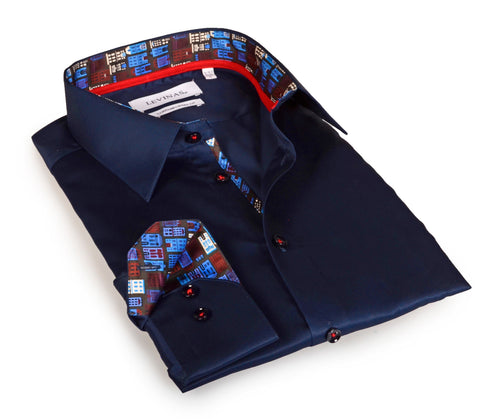 Castlebeard Legendary  Button-Up Shirt With Contrast Details // Navy // Contemporary Fit (Regular) - Size Medium