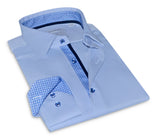Castlebeard Levy// Cotton Knit-Stretch Button-Up Shirt With Contrast Details // Blue // Tailored Fit (Fitted), view 2