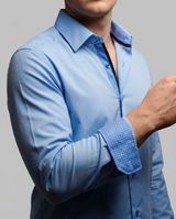 Castlebeard Levy// Cotton Knit-Stretch Button-Up Shirt With Contrast Details // Blue // Tailored Fit (Fitted), view 4
