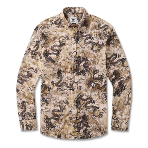 Castlebeard Long Sleeve Hawaiian Shirt For Men Dragon Totem Pattern Cotton Button-down Aloha Shirt By Sun