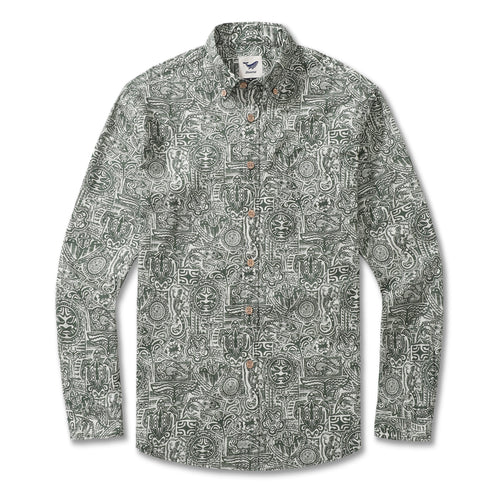 Castlebeard Long Sleeve Hawaiian Shirt For Men Guardian Totem Cotton Button-down Aloha Shirt By Sun